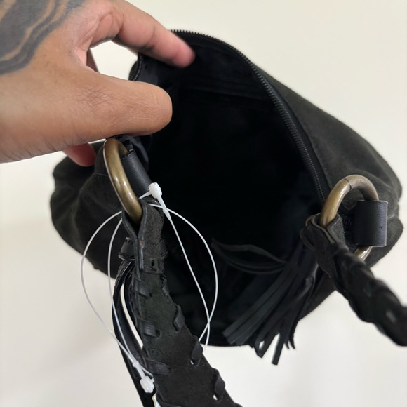 Black Suede Women's Bag with Tassel Detail - Picture 7 of 7